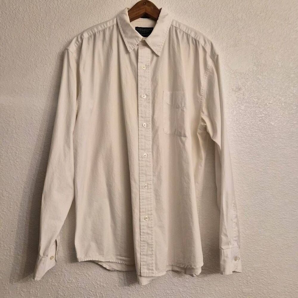 American Eagle Classic Fit White Button-down Long-sleeve Shirt: Essential Workwe